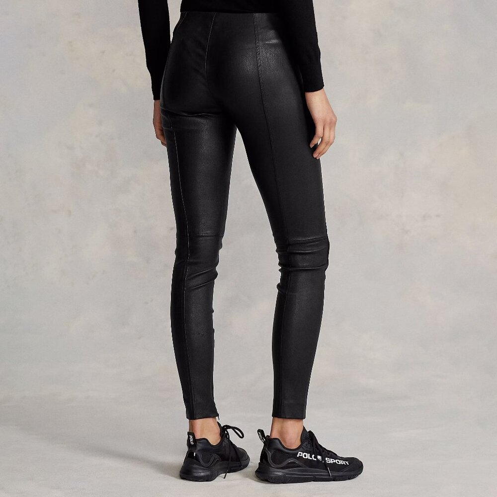 Polo Ralph Lauren Lamb Leather Skinny Trouser Leggings Black Size Medium - Picture 2 of 13